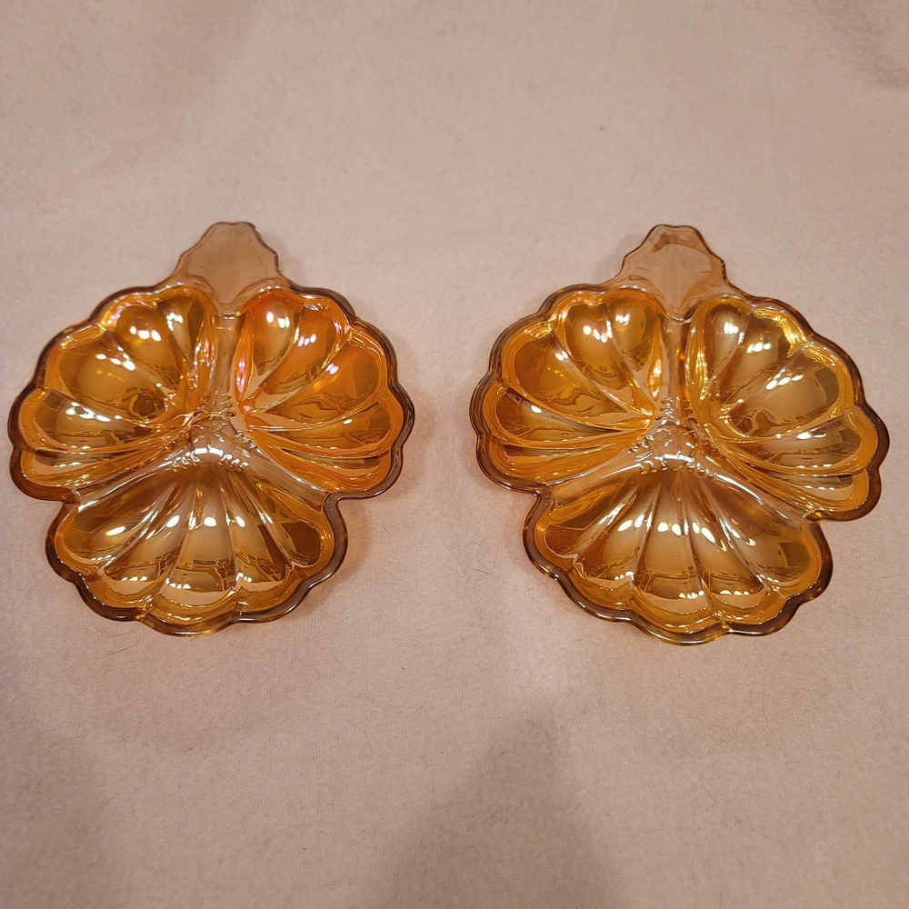 0823. Set of 2 ~ Vintage ~ Jeanette ~ Iridescent Marigold Carnival Glass ~ NICE!